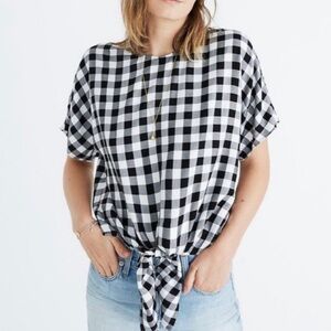 Madewell Button Back Buffalo Check Front Tie Top Size Small